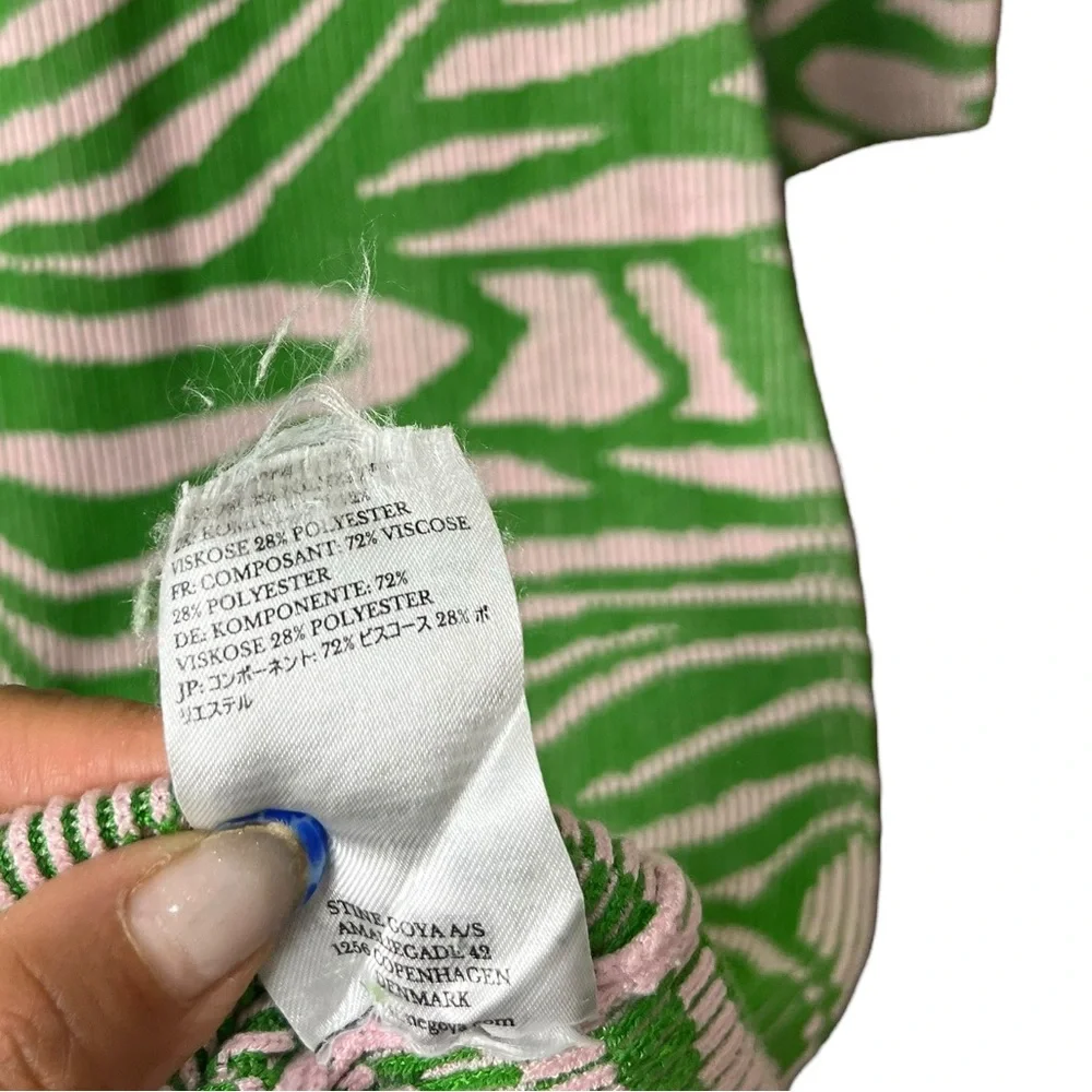 Stine Goya Chiara Knit Midi Dress Pastel Green Abstract Print Ribbed‎ Size XXS